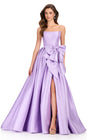 ASHLEYlauren 12388 Gown | Orchid flattering strapless corset Mikado prom dress with statement waist bow and small train