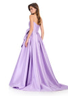 ASHLEYlauren 12388 Gown | Orchid glamorous prom dress with strapless corset and statement bow at waist