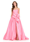 ASHLEYlauren 12388 Gown | Pink glamorous mikado prom dress with strapless corset and statement bow at waist
