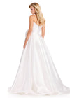 ASHLEYlauren 12388 Gown | White glamorous mikado prom dress with strapless corset and statement bow at waist