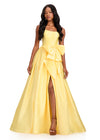 ASHLEYlauren 12388 Gown | Yellow glamorous prom dress with strapless corset and statement bow at waist