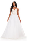 ASHLEYlauren 12390 Gown | Ivory flattering beaded sweetheart neckline corset organza prom dress with dramatic skirt