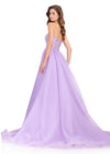ASHLEYlauren 12391 Gown | Lilac flattering detailed beaded pattern on a strapless sweetheart neckline prom dress with an organza over skirt