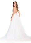 
ASHLEYlauren 12392 Gown | Ivory beaded fitted prom dress with an open back and flattering organza over skirt
