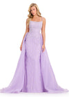 ASHLEYlauren 12392 Gown | Lilac glamorous beaded fitted prom dress with an open back and organza over skirt