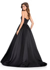 ASHLEYlauren 12394 Gown | Sculpted strapless Black evening gown with a fitted waistline, and sweeping ball gown skirt for a timeless finish