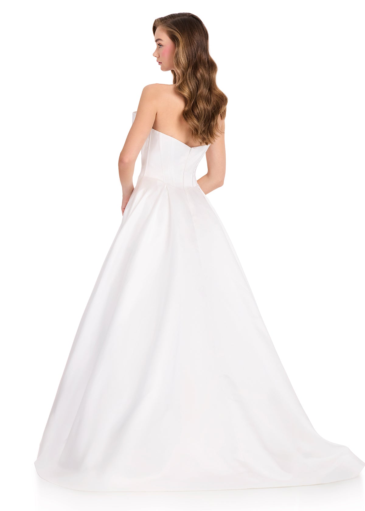 ASHLEYlauren 12395 Gown | Full length ball gown with one shoulder and elegant bow detail with elegant train 