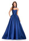 ASHLEYlauren 12397 Gown | Strapless sweetheart Navy ball gown with a strapless sweetheart neckline, corset-style bodice, elegant full skirt with dramatic volume, and stunning matching sparkly neck piece