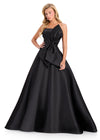 ASHLEYlauren 12401 Gown | Black black tie strapless gown with elegant front bow and zip up back 