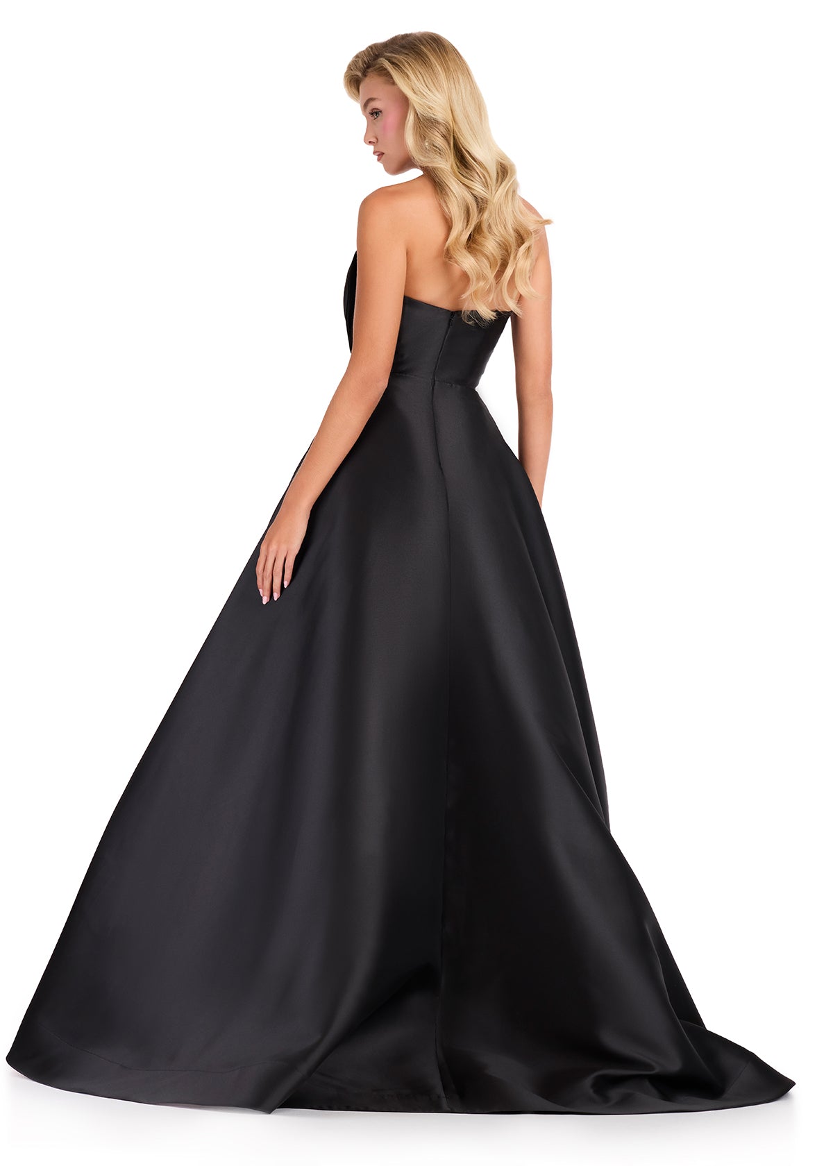 ASHLEYlauren 12401 Gown | Elegant full length black gown with beautiful front bow zip up back 