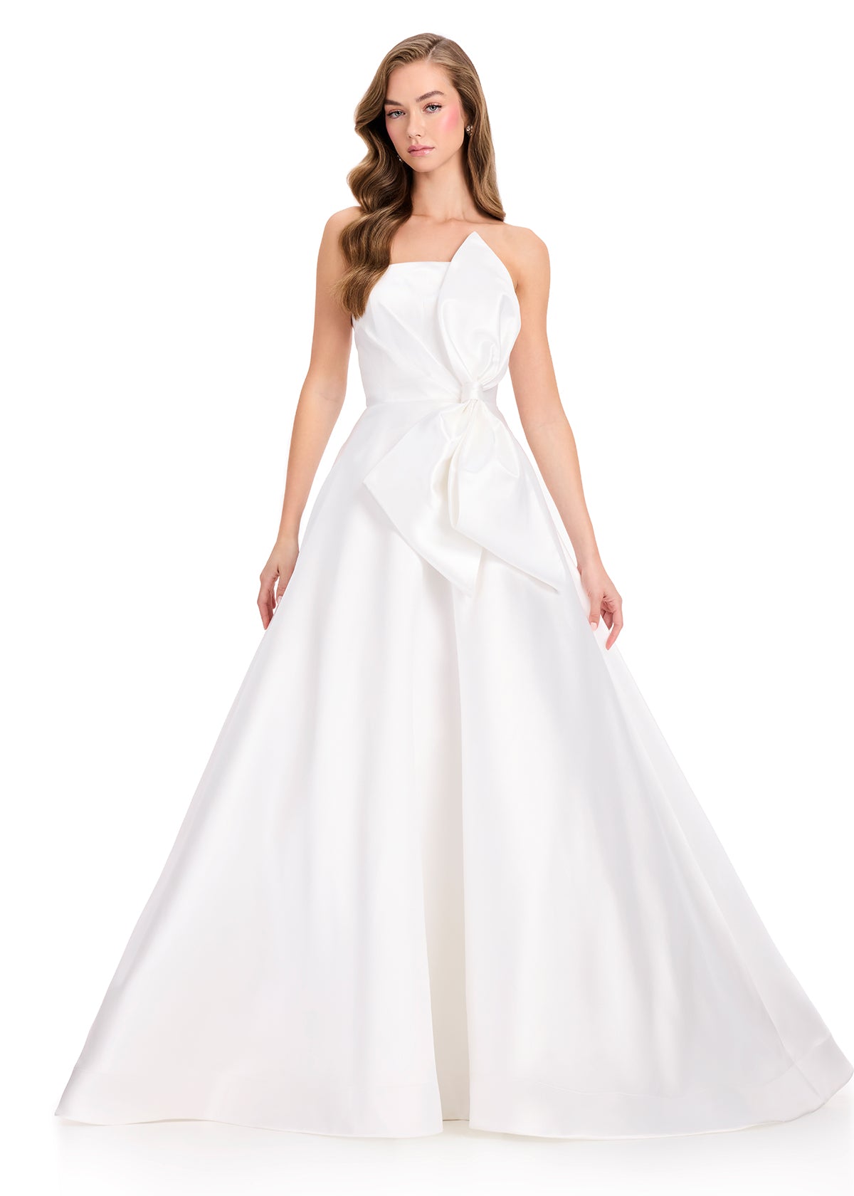 ASHLEYlauren 12401 Gown | Ivory Strapless ball gown with elegant bow zip up back 