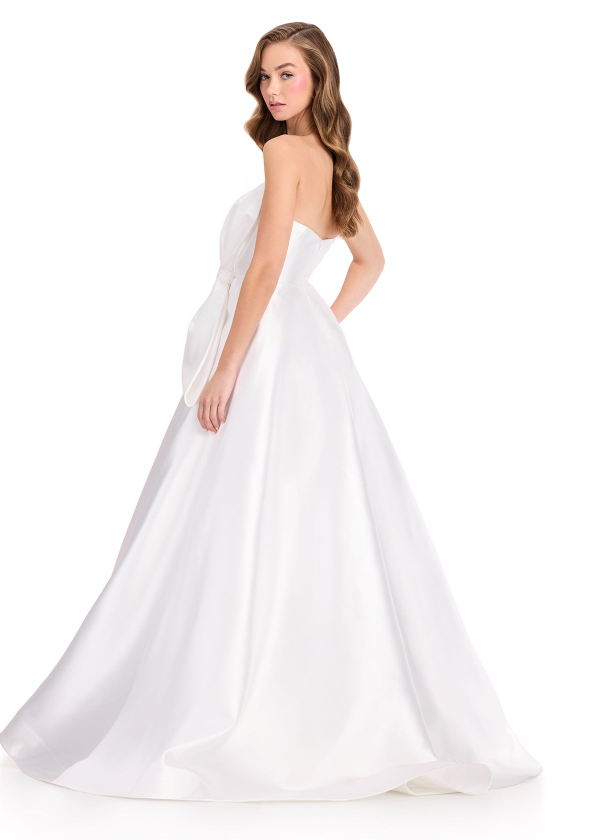 ASHLEYlauren 12401 Gown | Ivory full length ball gown with elegant bow zip up gown 