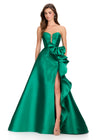 ASHLEYlauren 12402 Gown | Emerald full length strapless prom dress with elegant ruffles and bow corset backing 