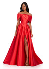 ASHLEYlauren 12403 Gown | Royal red off the shoulder full length ball gown with zip up back 