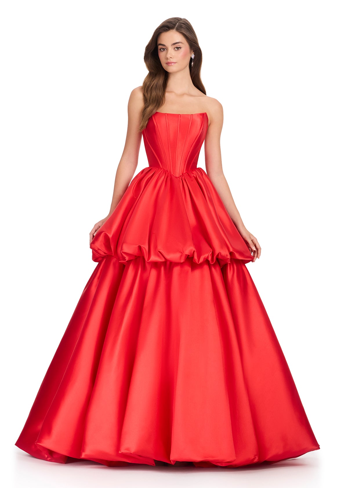 ASHLEYlauren 12404 Gown | Red elegant 2 layer strapless gown with elegant back zipper 