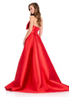 ASHLEYlauren 12405 Gown | Full length elegant red gown with stunning red overskirt and bow top zip up 