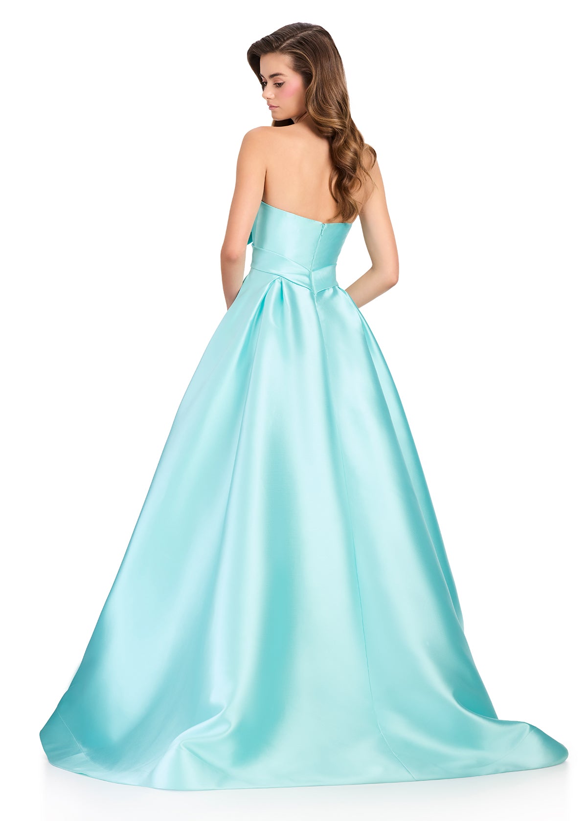 ASHLEYlauren 12406 Gown | Aqua elegant formal evening gown featuring an elegant bow and zip up back 