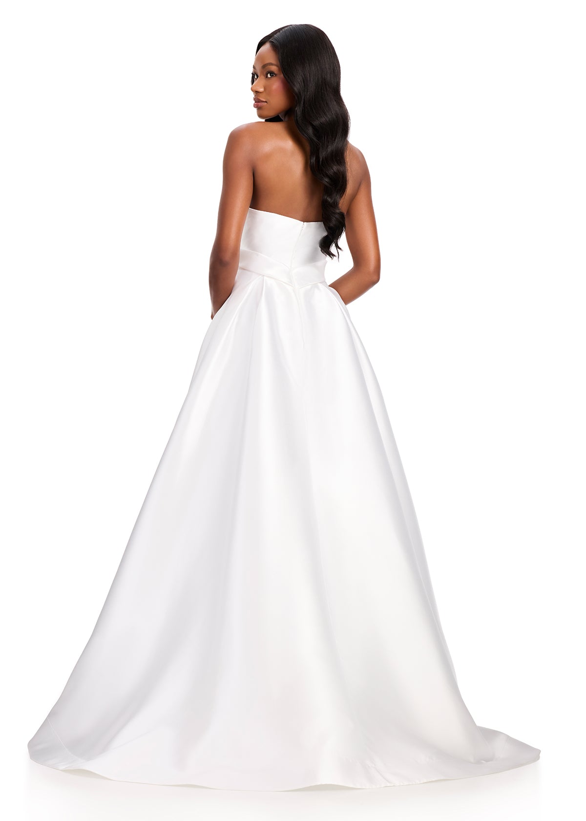 ASHLEYlauren 12406 Gown | Stunning white ball gown with elegant bow top zip up gown 