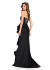 ASHLEYlauren 12408 | Strapless black form fitting evening gown with elegant ruffles on the zip corset back