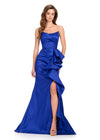 ASHLEYlauren 12408 Gown | Deep Royal blue form fitting from dress with stunning ruffle embellishment and a corset back