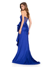 ASHLEYlauren 12408 Gown | Blue strapless prom dress with elegant ruffle and form fitted style with corset back