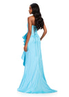 ASHLEYlauren 12408 Gown | Sky blue strapless evening with with corset backing and beautiful ruffles on side