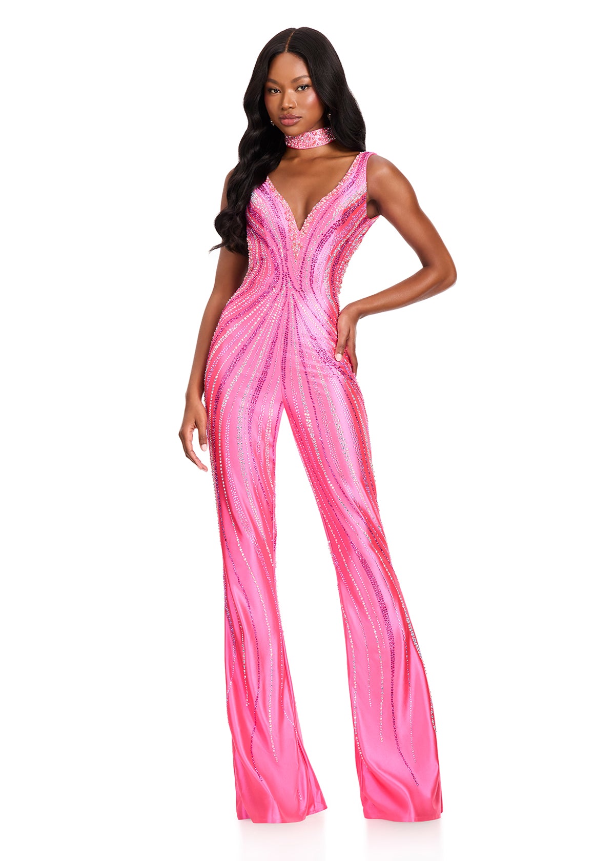 ASHLEYlauren Style 12410 - Jersey Jumpsuit with Open Back and