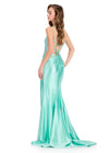 ASHLEYlauren 12412 Gown | Fitted Aqua sweetheart gown with a semi-open back with spaced lace-up detail, connected front straps, and ruched lower back around zipper