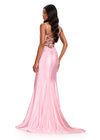 ASHLEYlauren 12412 Gown | Fitted Ice Pink gown with sweetheart neckline, concentrated bust beading that scatters down, synching  from neckline, and thigh high leg slit