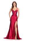 ASHLEYlauren 12412 Gown | Sleek Wine colored sweetheart gown with concentrated bust beading that fades into scattered stones, soft ruching on neckline, and a left leg slit