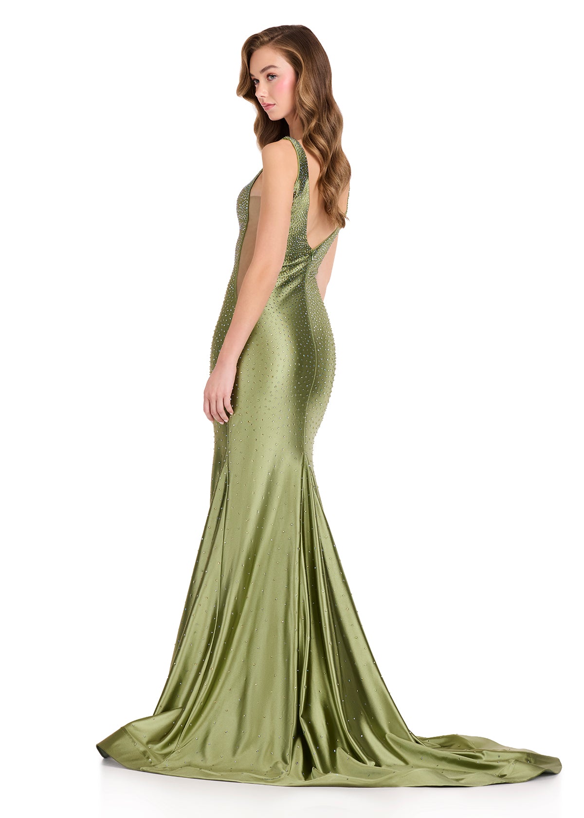 ASHLEYlauren 12414 Gown | Gala full length gorgeous dress with elegant v neck line and sparkles zip up dress