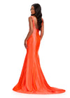 ASHLEYlauren 12414 Gown | Stunning orange gown with beautiful sparkles and v cut neckline zip up 
