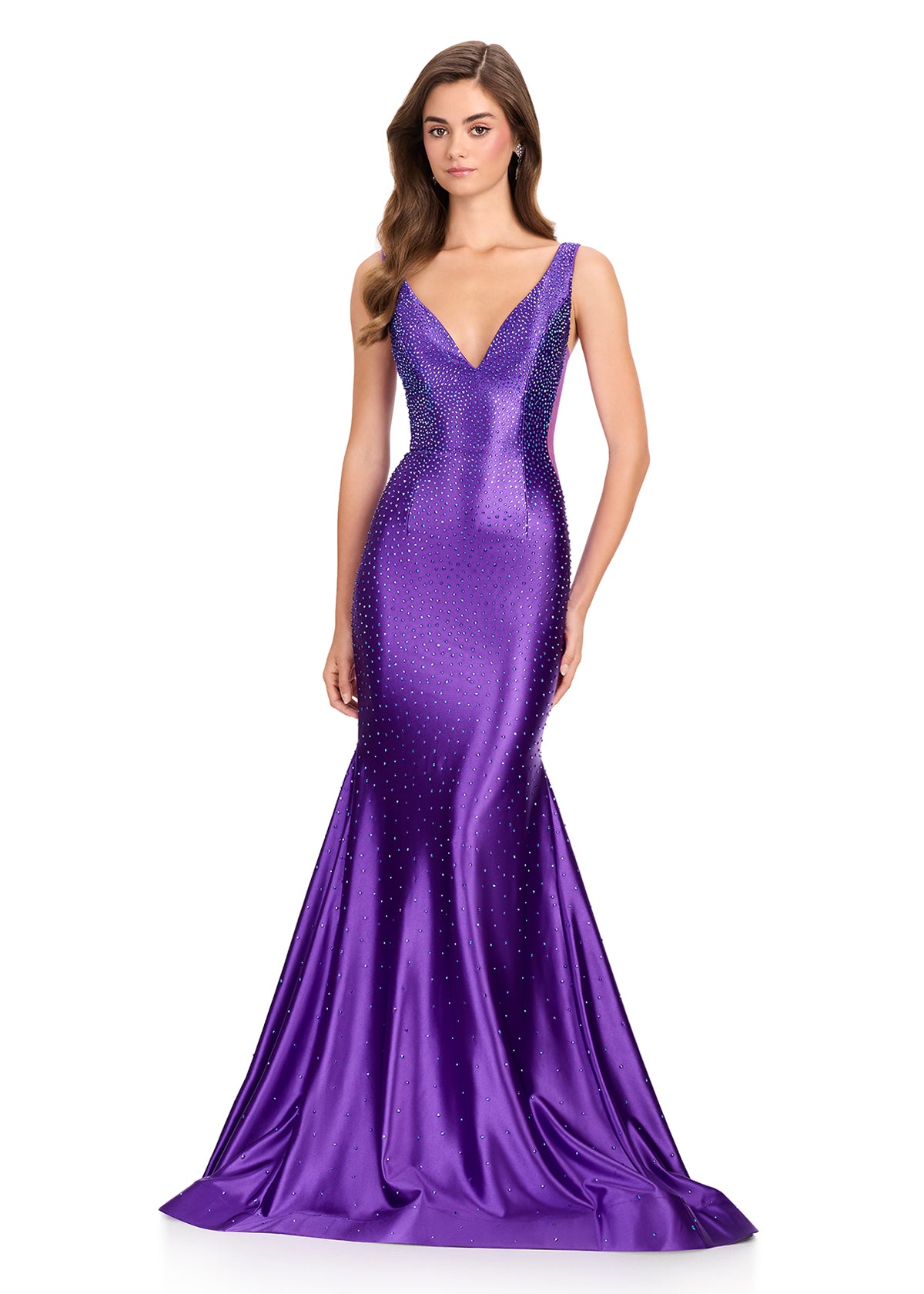 ASHLEYlauren 12414 Gown | Beautiful full length sparkly prom dress with low cut back 