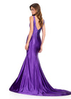 ASHLEYlauren 12414 Gown | stunning full length purple prom dress with v neckline low cut back stunning sparkles 