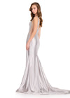 ASHLEYlauren 12414 Gown | Silver gown V neckline with sparkles all over the gown prom dress