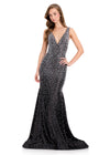 ASHLEYlauren 12415 Gown | Gorgeous black form fitting v neck sparkly gown with zip up in back 