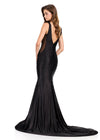 ASHLEYlauren 12415 Gown | Black tie full length evening gown with sparkles v neck and zip up back 