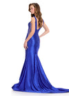 ASHLEYlauren 12415 Gown | Full length form fitting royal gala gown v neck with sparkles zip up 