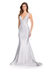 ASHLEYlauren 12415 Gown | Stunning silver luxury full length form fitting gown with sparkle embellishments
