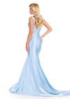 ASHLEYlauren 12415 Gown | Light blue form fitted prom dress with sparkly embellishments v neck zip up 