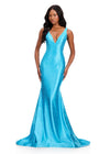 ASHLEYlauren 12415 Gown | Form fitting long turquoise prom dress with elegant embellishments v neck 