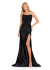 ASHLEYlauren 12416 Gown | Full length black tie black evening gown with sparkles and a synched zip up back 