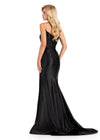 ASHLEYlauren 12416 Gown | Full length black prom dress with sparkles and a elegant synched back zip up 