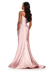 
ASHLEYlauren 12416 Gown | champagne full length sparkly prom dress with cinched back zip up 
