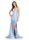 ASHLEYlauren 12416 Gown | Full length sky blue sparkly prom dress with cinched back and zip up 