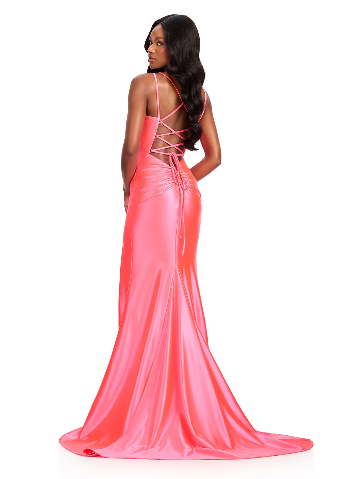 ASHLEYlauren 12417 Gown | Hot pink corset back form fitting elegant prom dress