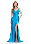 ASHLEYlauren 12417 Gown | Deep peacock gala form fitting gown with corset back 