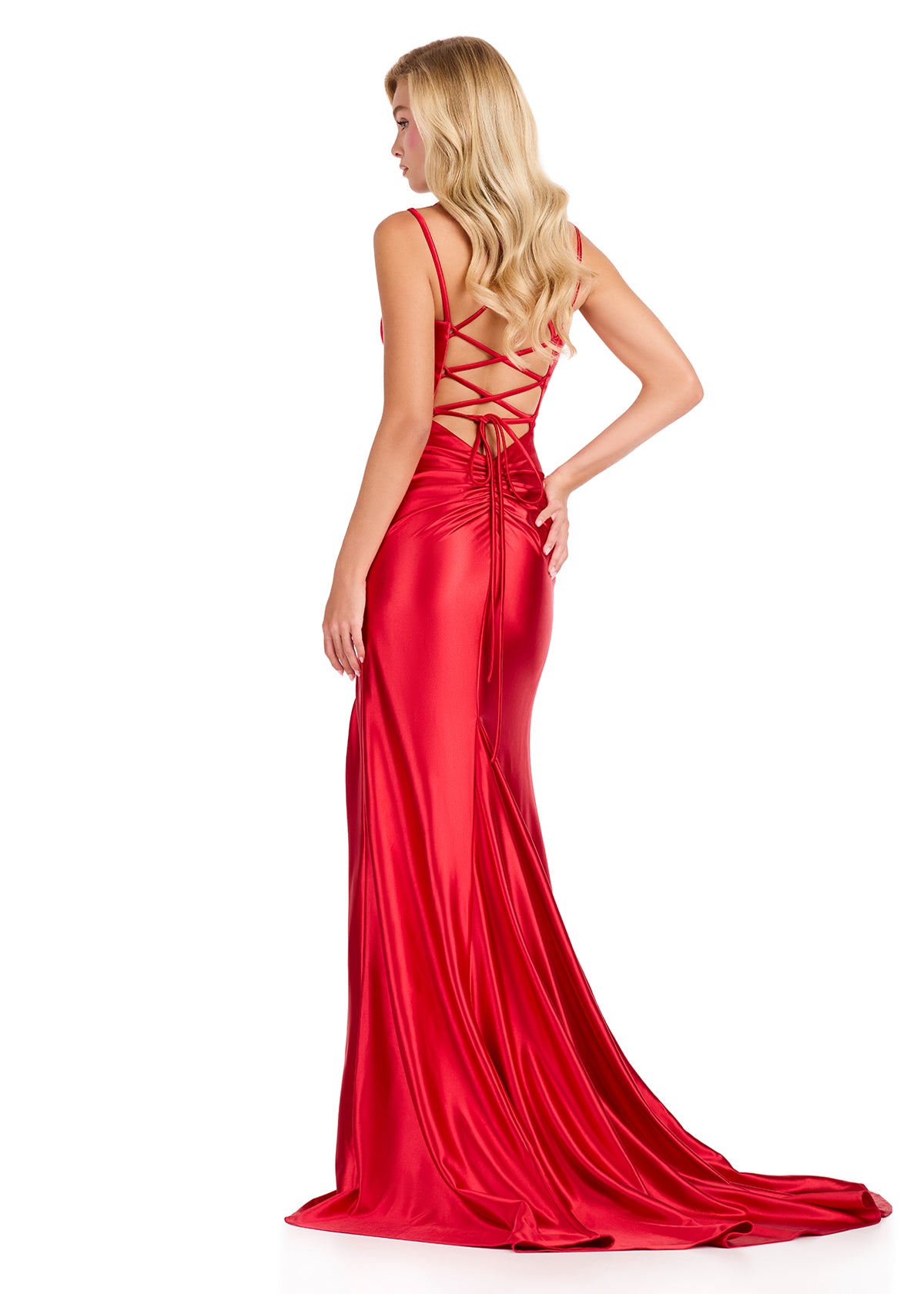 ASHLEYlauren 12417 Gown | Stunning red carpet ready red full length corset back gown  