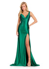 ASHLEYlauren 12419 Gown | Emerald green dazzling sparkly prom dress with open back v neck 