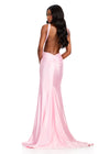 ASHLEYlauren 12419 Gown | Light pink sparkly v neck full length  prom gown zip up 